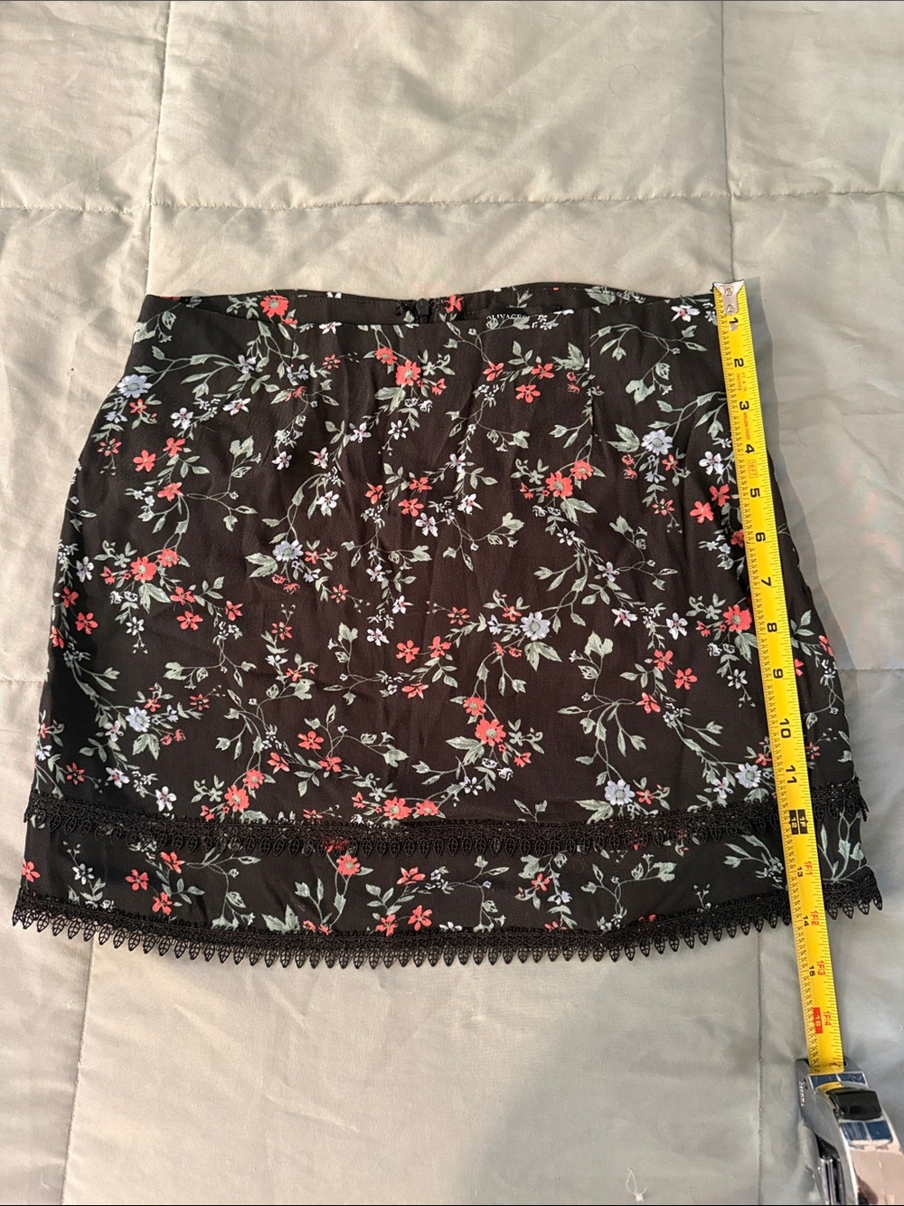 Olivaceous Black Floral Mini Skirt with Pink & White Blooms